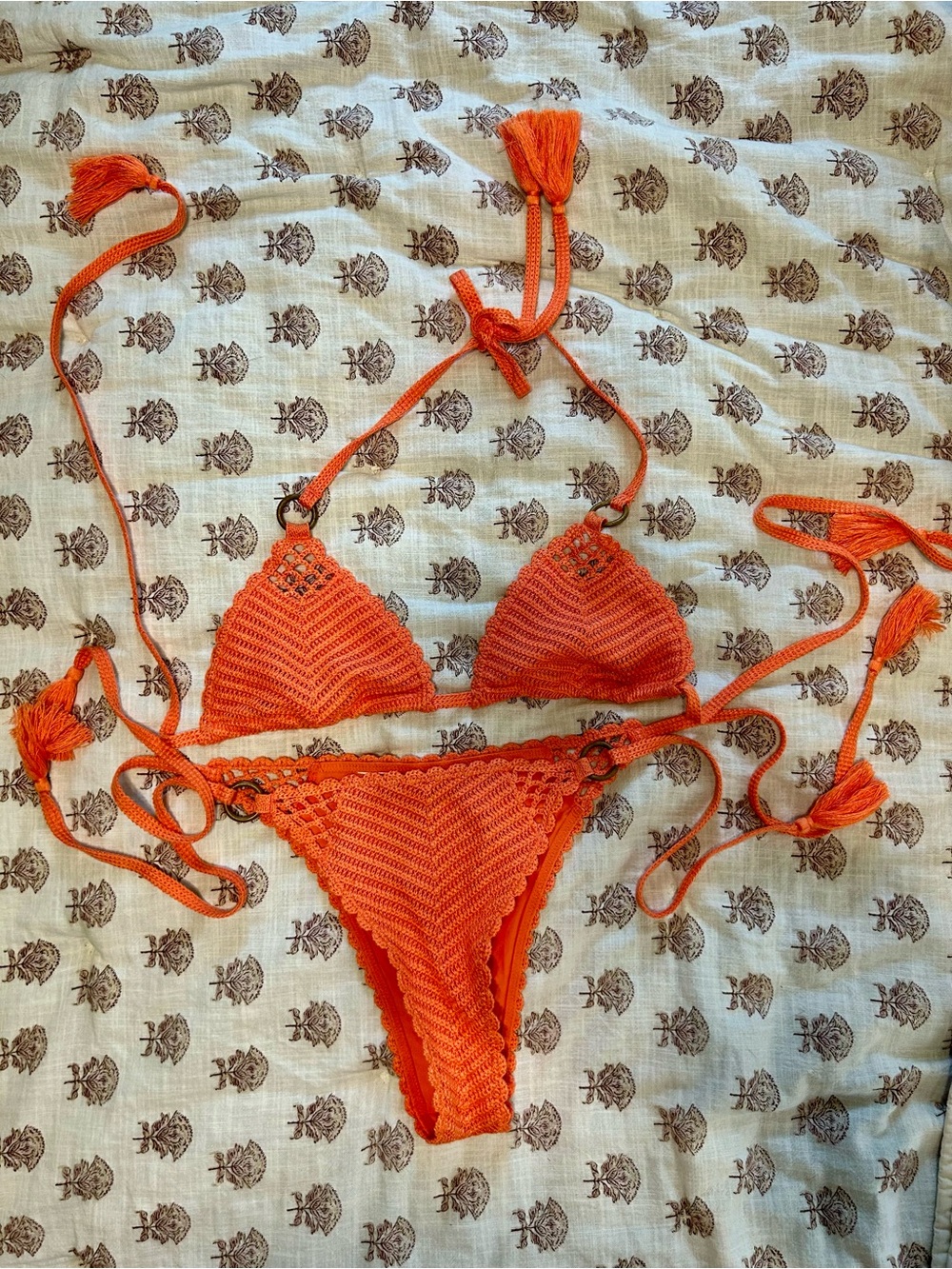 aerie Orange Crochet Triangle Bikini Set